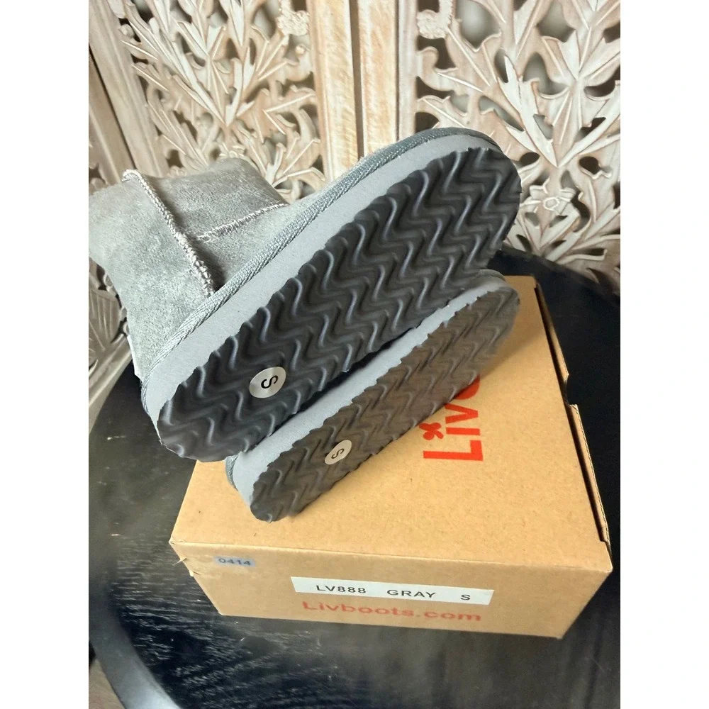 Liv Boots LV888 Gray Kids Faux Fur Lined Suede Winter Boots Size Small S